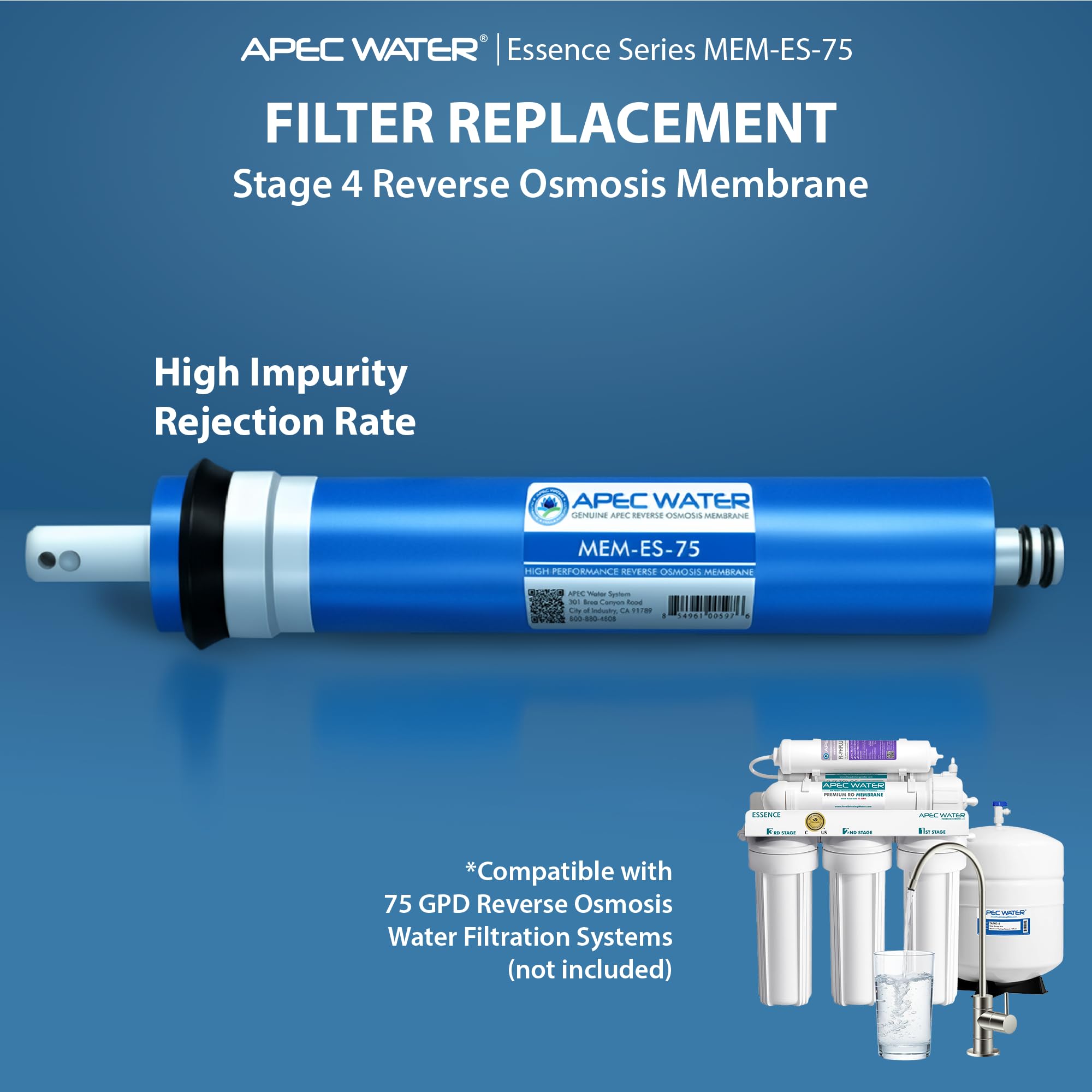 APEC agua sistemas APEC mem-es-75 75 GPD membrana Filtro de repuesto para sistema de ósmosis inversa