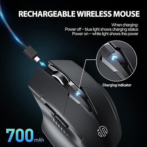 Miniatura 3 de INPHIC Mouse inalámbrico recargable, batería visible, 2400 DPI, 6 botones, mouse ergonómico grande para laptop, computadora, Mac, PC, etc.