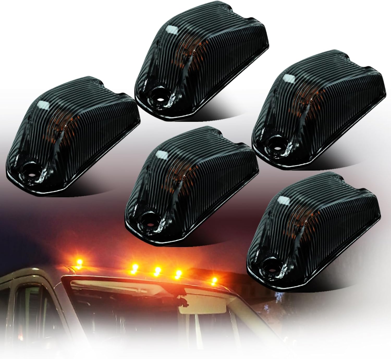 Smoked Lens LED Cab Roof Lights Amber Top Clearance Marker Lights Fit For 2014-2023 RAM PROMASTER 1500 2500 3500 Van,Waterproof IP67(Qty:5)