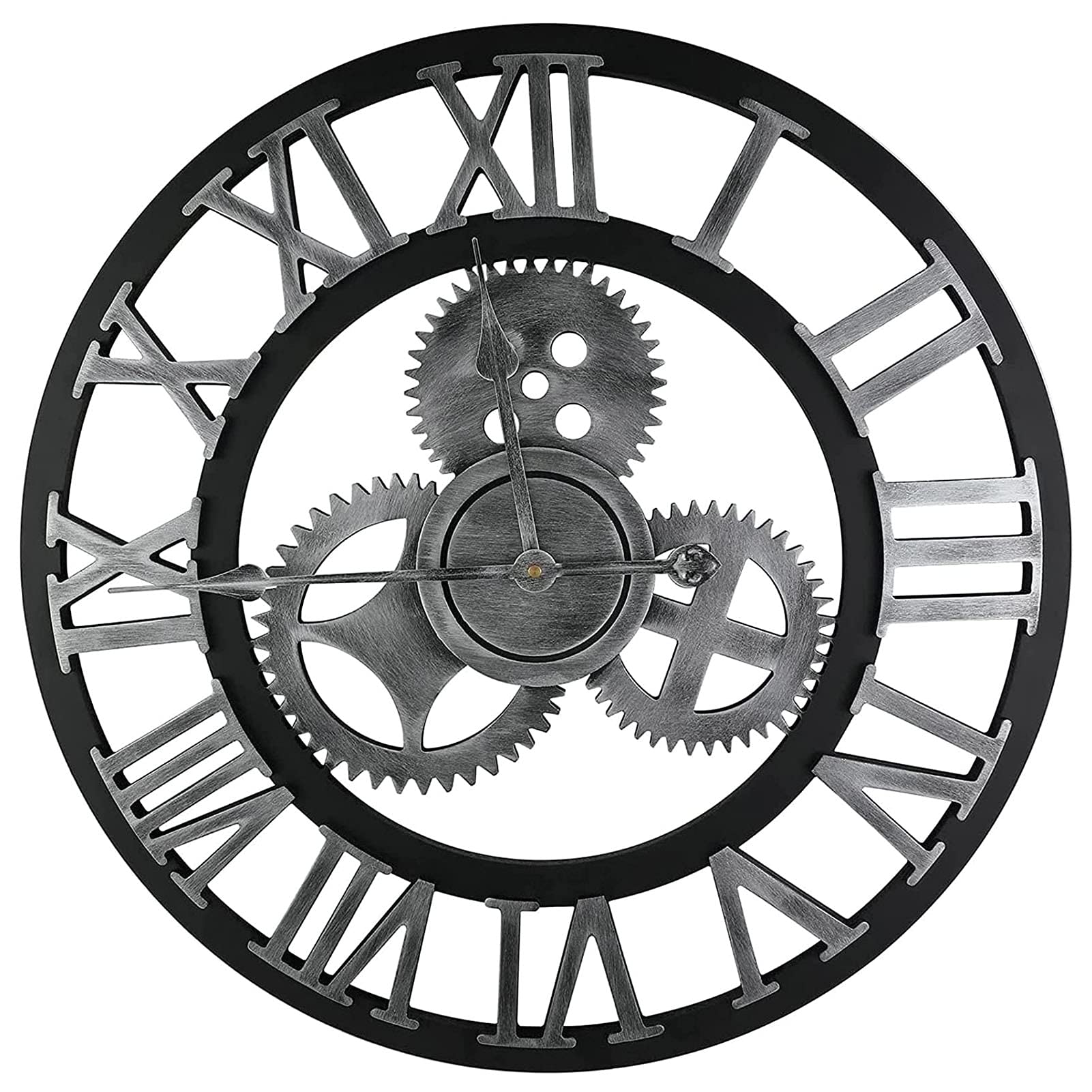 HJtRTDF wall clock， Large Industrial Iron Skeleton Roman Numerals Silent Non Ticking Home Decor Wall Clock(60cm)