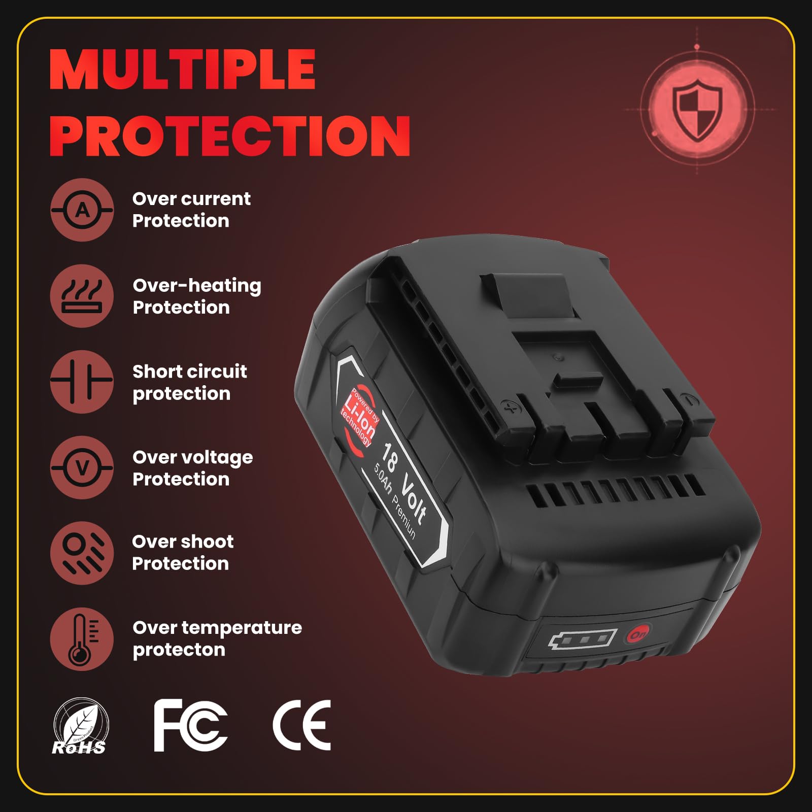 2X Batteria di ricambio 18V 5,0Ah Li-ion per batteria Bosch BAT610G Batterie 18V compatibili con BAT609G BAT618G BAT619G BAT622 BAT612 Exemoro