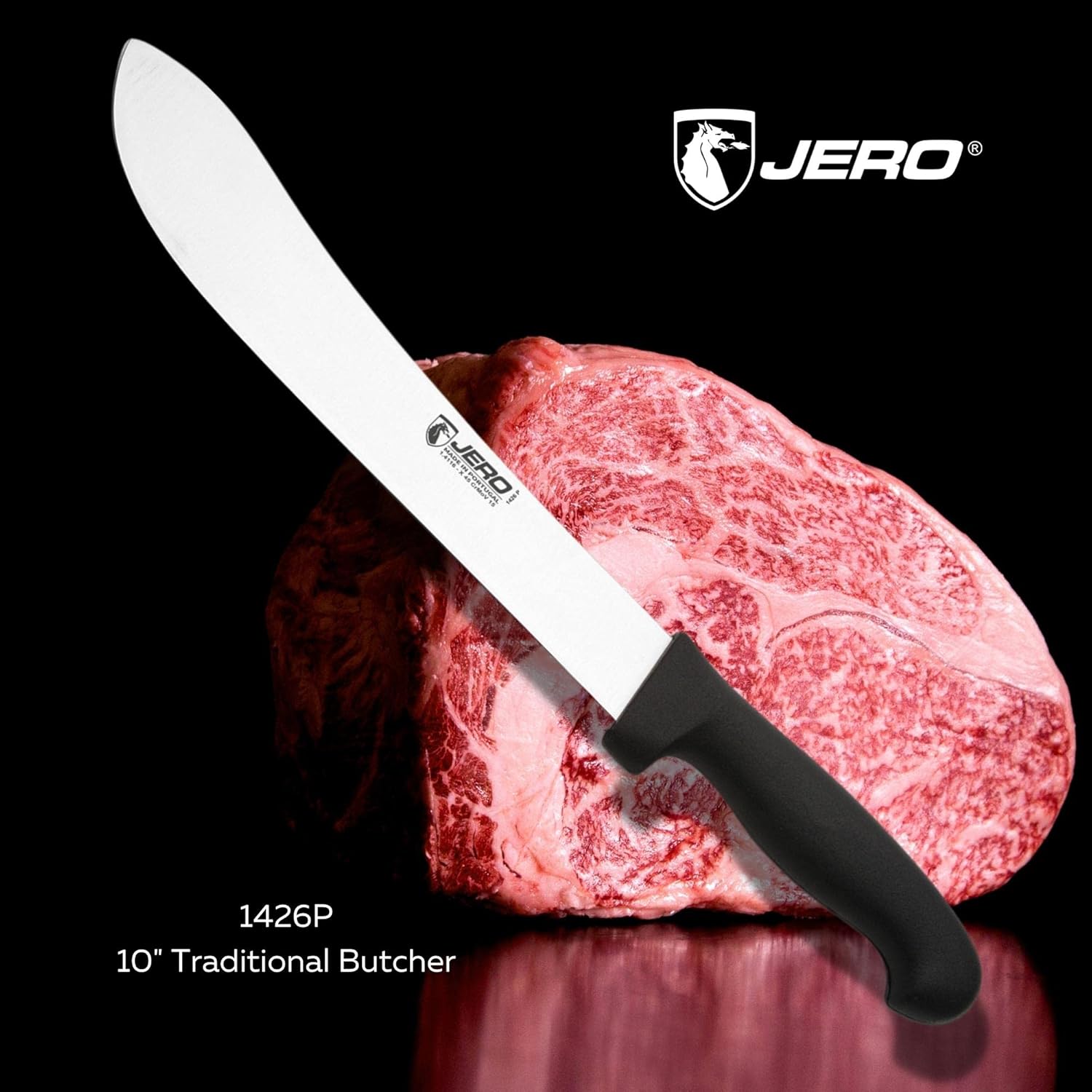 Jero Professional Series 10 Inch Butcher Knife - Traditional Style Blade - Large Easy Grip Handle - German High-Carbon Stainless Steel - Made in Portugal