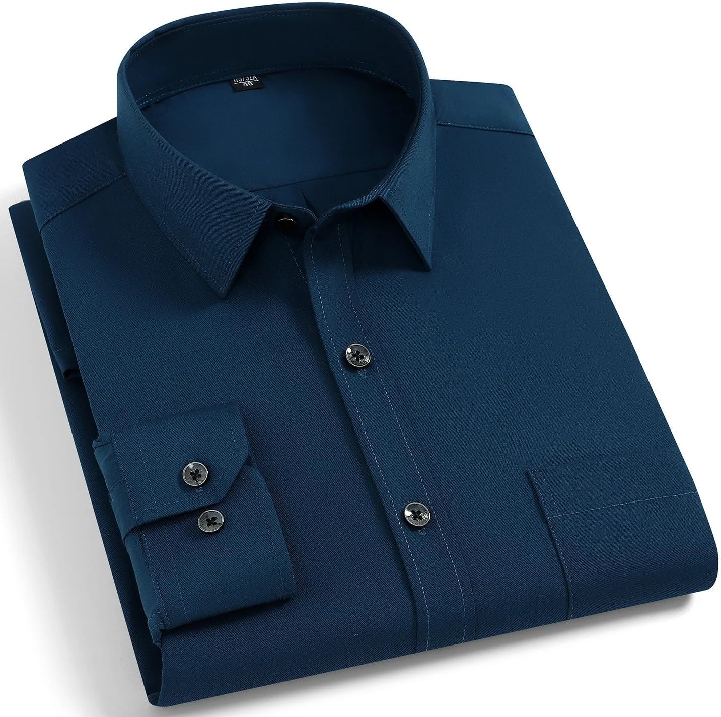Long Sleeve Shirts for Men Slim Fit Formal Plain Shirt Casual Single Pocket Plaid Tops