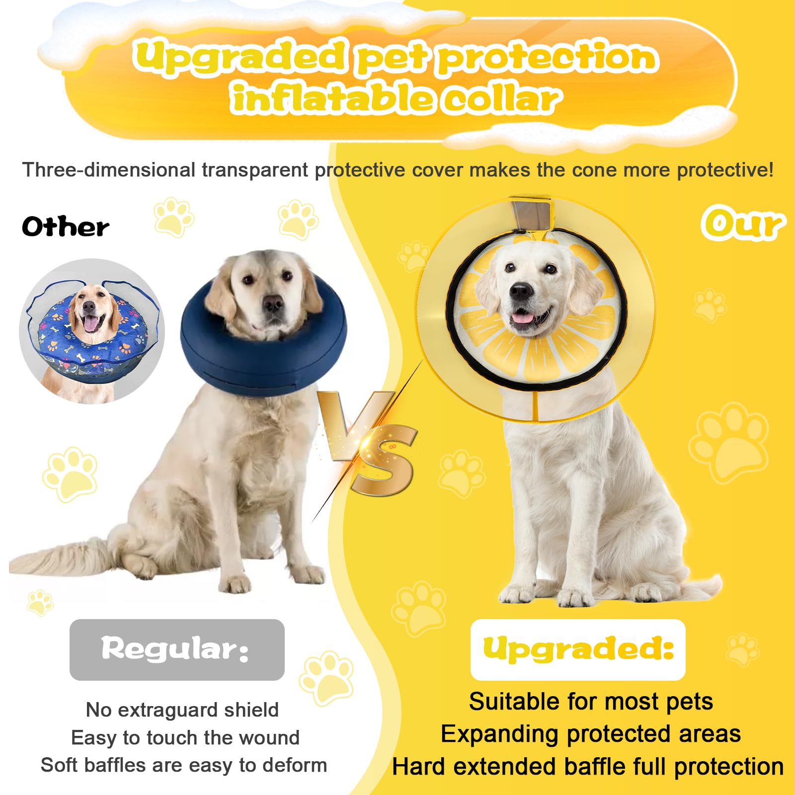Collar de cono inflable para perros grandes, medianos y pequeños, collar de cono de recuperación suave ajustable para perros y gatos, alternativa al cono de perro después de la cirugía (hamburguesa,