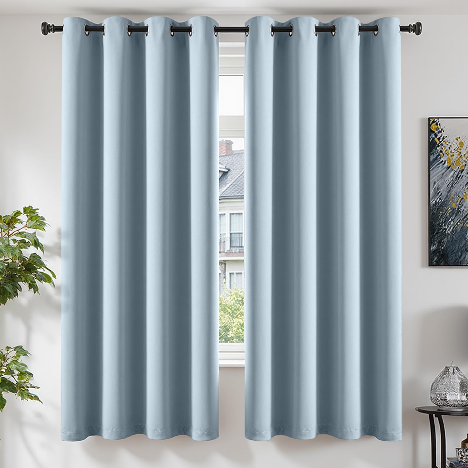 TOPICK Light Blue Blackout Curtains, 2 PCS Thermal Room Darkening W46 xL72