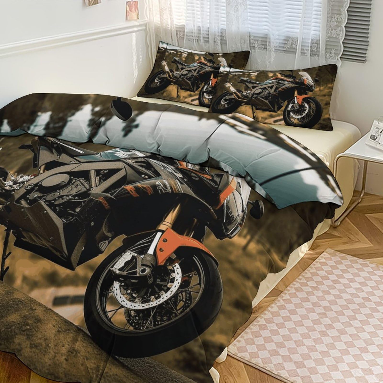 Housse de couette douce 200,7 x 228,6 cm et parure de lit moto de course