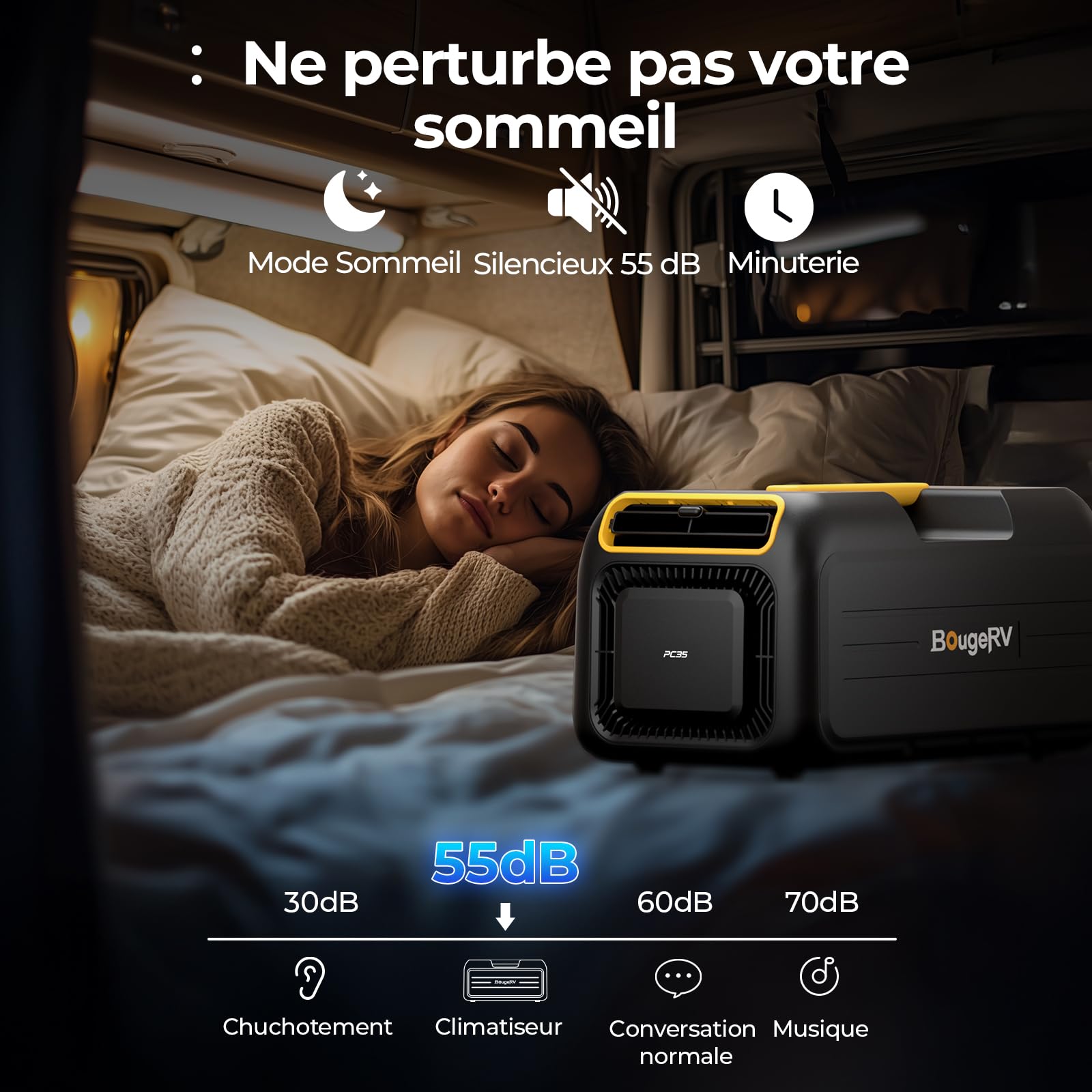 BougeRV PC35 Climatiseur Portable, 3500 BTU Climatisation Mobile | 5-en-1 avec App, Compact avec Poignée, AC 100V-240V, Climatiseur de Camping pour Camping-car, Tente, Camion, Van