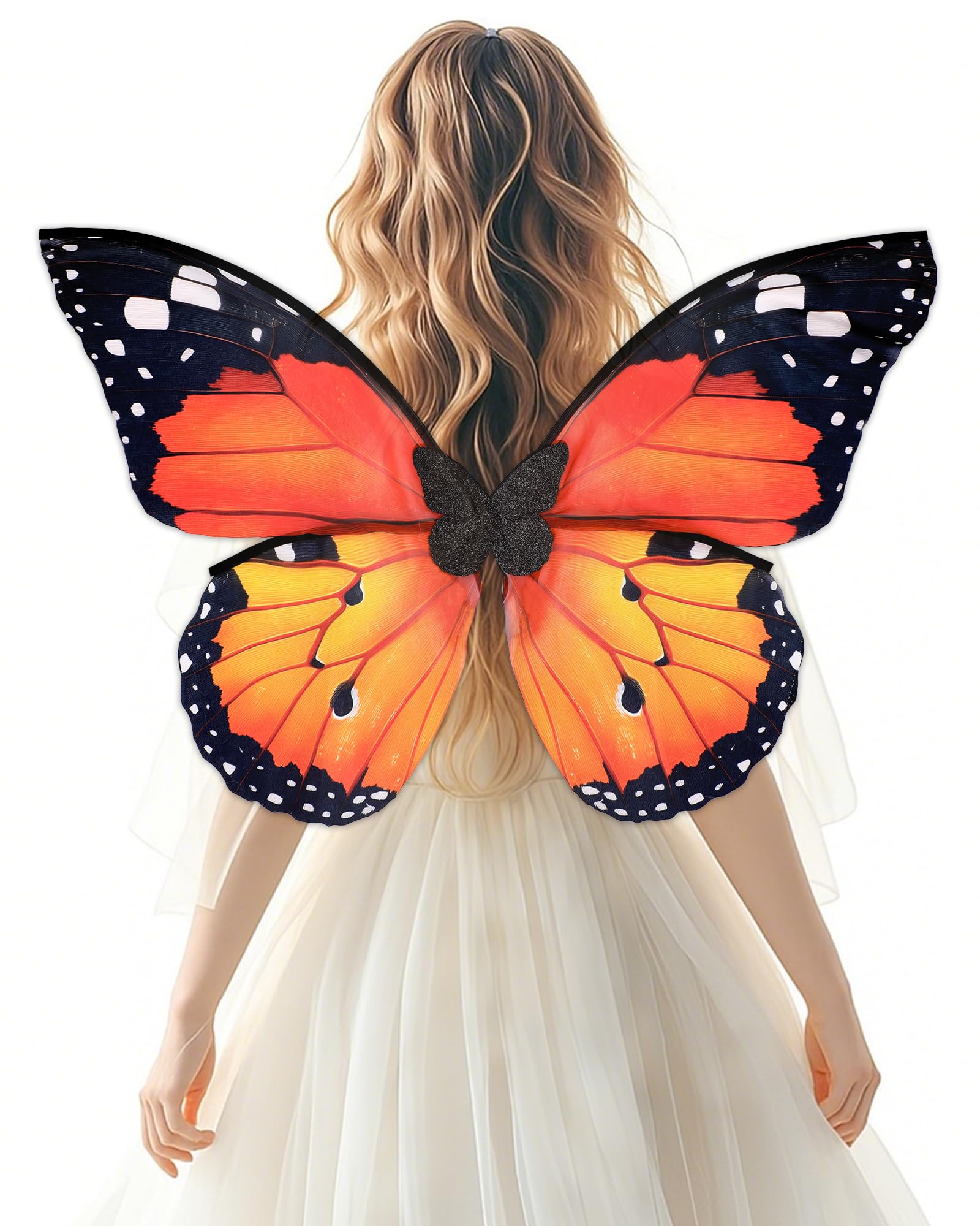 PartyforU Fairy Wings Adult Women Elf Costumes Orange Butterfly Wings Halloween Renaissance Woodland Costume Fairycore Accessories — image 1