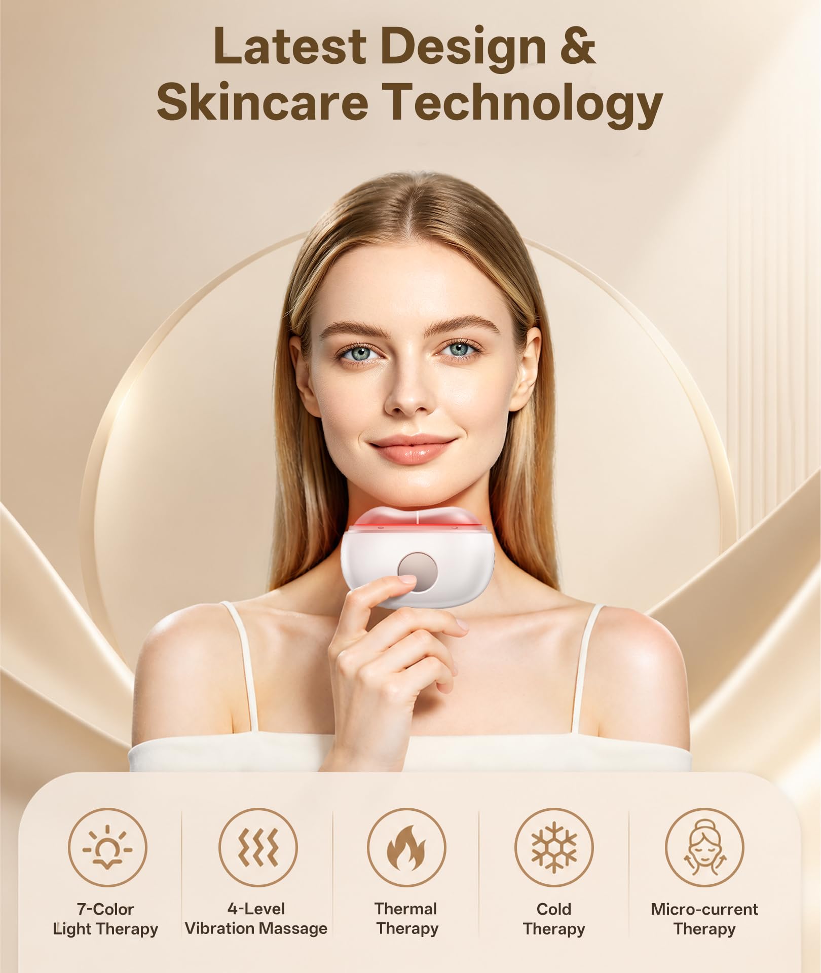 Dopsikn Red Light Therapy for Face and Neck, 7 Color Gua Sha Facial Massager with Hot & Cold Modes, Vibration Face Depuffer Tool for Contouring, Lifting, Gifts for Women & Men (White)