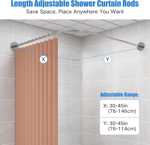 Miniatura 9 de Barra de cortina de ducha, barra de cortina de ducha de esquina, barra de cortina de ducha en forma de L para bañera, 30 x 60 pulgadas, barra de