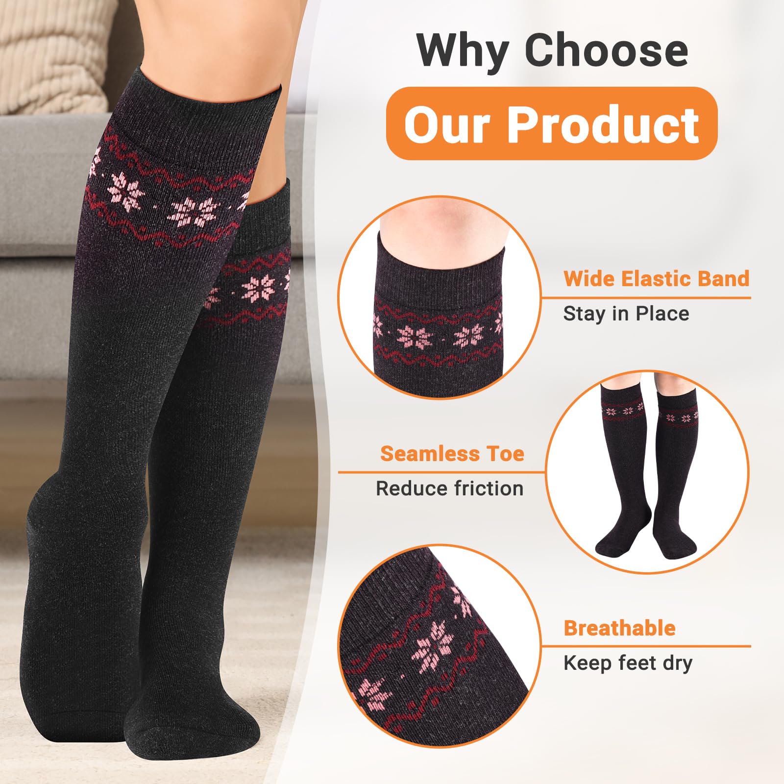 Merino Wool Compression Socks for Women Ultra Soft Support Knee High Socks for Nurse, Pregnancy, Travel, Hiking, Ski - Thermal Warm Winter Thick Cushioned Wide Calf Plus Size Arch Support