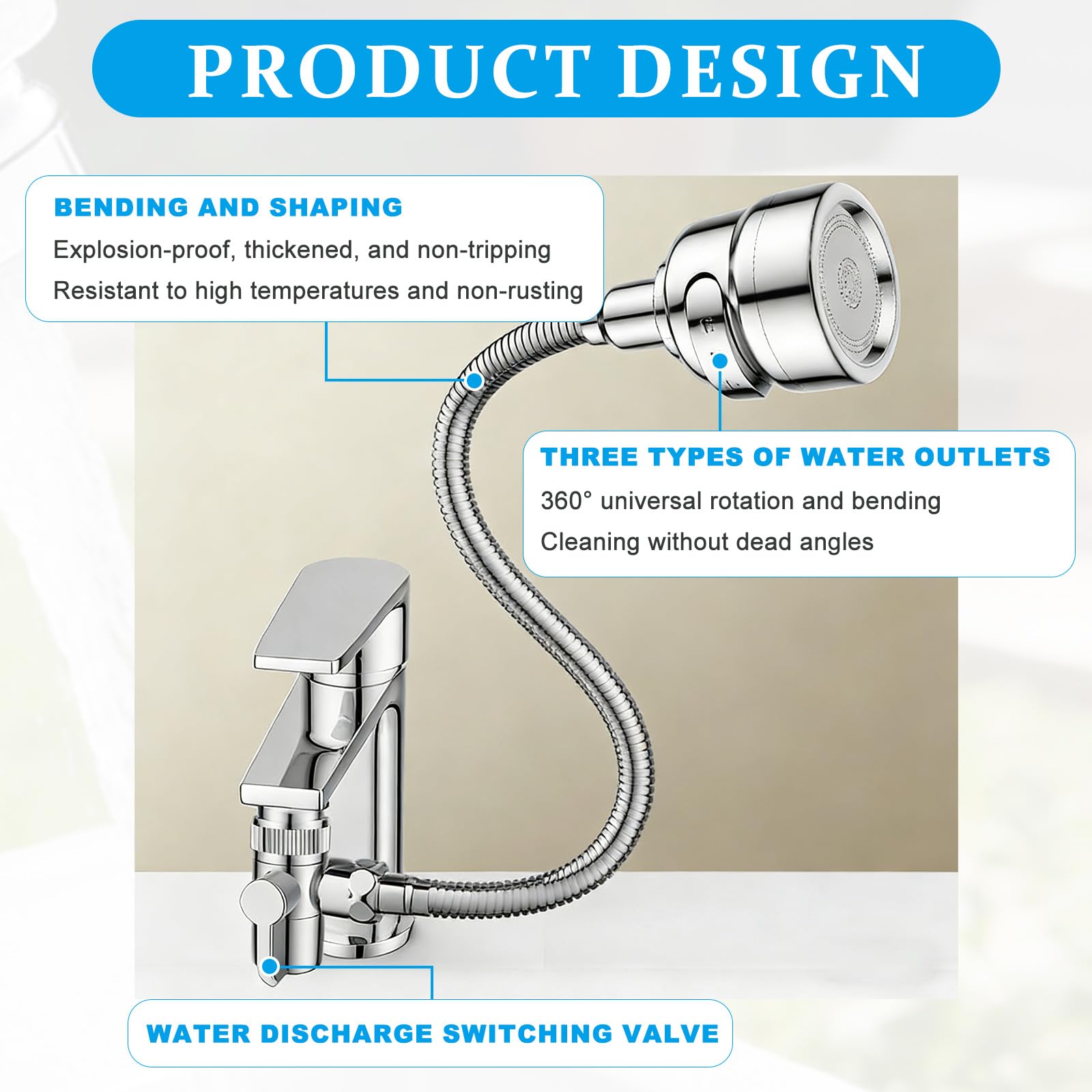 Prolunga Rubinetto Cucina, Aeratore Rubinetto Bagno, Ugello Per Rubinetto, Rotazione A 360 Gradi, Tubo Direzionale Lungo 35 Cm + Distributore + Adattatore