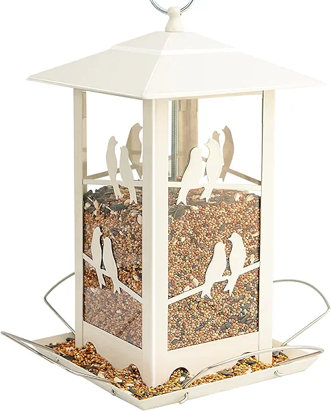Bird feeders, Vivace Bird Feeders for Outdoors Hanging Bird Feeder Metal Bird Feeder with Perches, 4LBS Bird Feeders Outside Hanging for Bird Feed, Beige