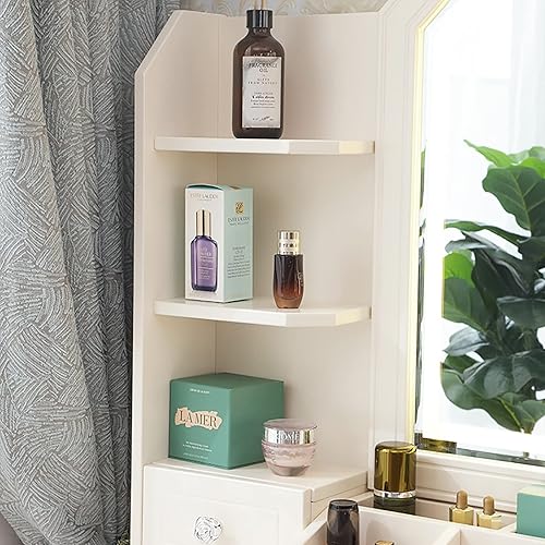 Miniatura 6 de REALN Juego de mesa de tocador grande con espejo iluminado, tocador de maquillaje con estantes y cajones de almacenamiento, escritorio de tocador