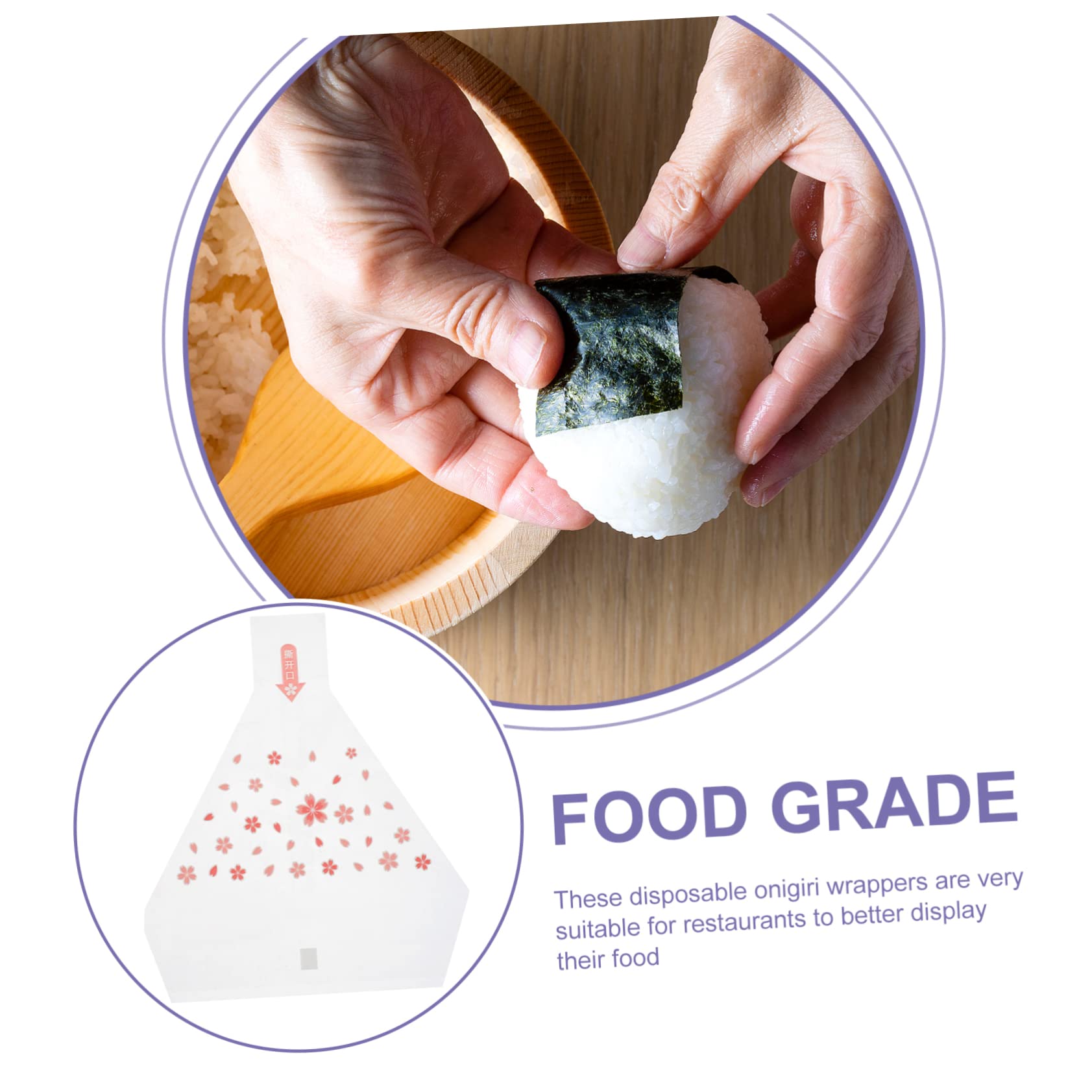 VINTORKY 100pcs Rice Ball Packaging Bag Japanese Sushi Bags Sushi Wrapper Rice Ball Molds Triangle Onigiri Wrappers Rice Ball Wrappers Bulk Sushi Making Tube Onigiri Holder Pink Plastic