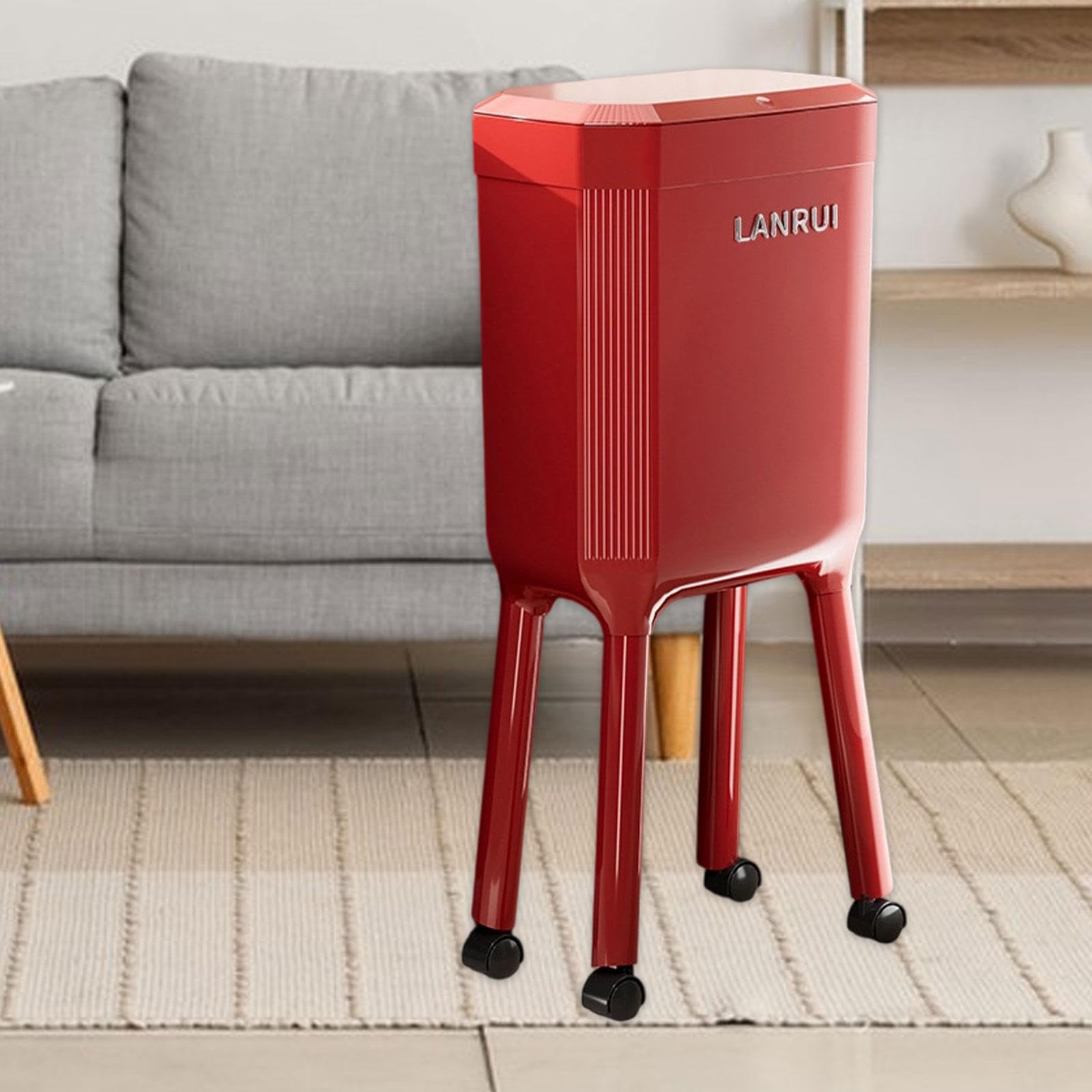 Pattumiera a Pressione con Ruote, Secchio per Carta straccia, pattumiera Versatile, Cestino Minimalista per Bagno e Camera da Letto, Rosso