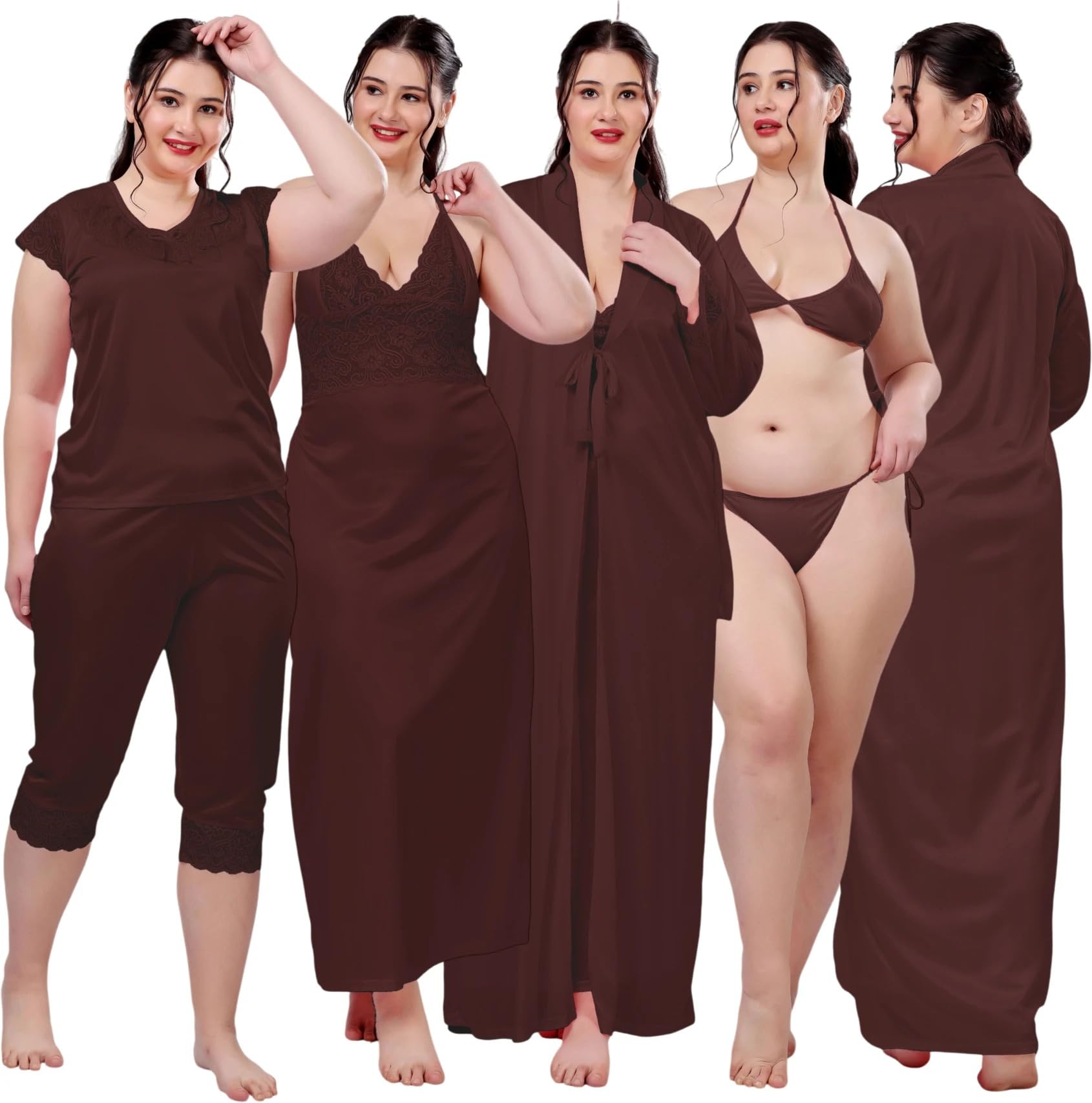 Women's Satin Lace Nighty with Adjustable Shoulder Straps, Full Length Night Gown-picture-12