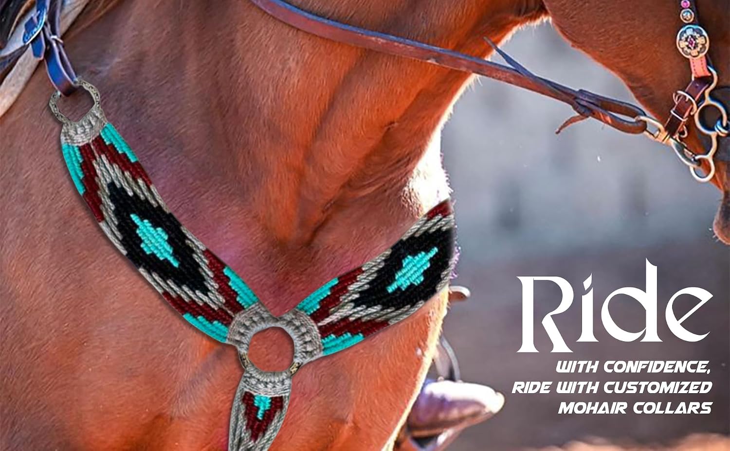 Cheval's International Western Mohair Horse Breast Collar Premium Wool Handmade Equestrian Tack Breast Collar for Horse - Multicolor Design 2, Full