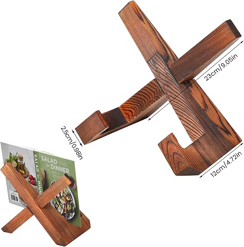 Miniatura 2 de Fujinzhu Soporte de exhibición multiusos para libros de cocina, soporte de madera para libros estructuralmente estable, soporte para libros de