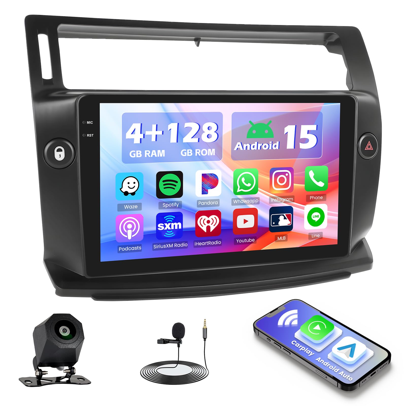 Hikity Radio samochodowe 4+128 GB do Hyundai i10 2007-2013 z CarPlay i Android Auto