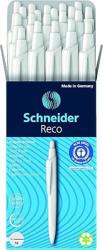 Schneider Reco 131849 - Bolígrafo (mediano), recargable y retráctil, barril blanco, caja de 20 bolígrafos, tinta negra (131849)