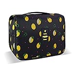 Lcsmaokin Large Capacity Toiletry Bag Travel Bag with Hanging Hook for Men and Women Waterproof Travel Cosmetic Bag Bathroom Storage Bag for Brushes Set,Full-Sized Shampoo,Accessories-Black Lemon
