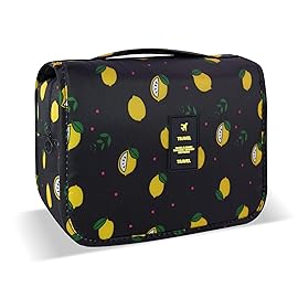 Lcsmaokin Large Capacity Toiletry Bag Travel Bag with Hanging Hook for Men and Women Waterproof Travel Cosmetic Bag Bathroom Storage Bag for Brushes Set,Full-Sized Shampoo,Accessories-Black Lemon