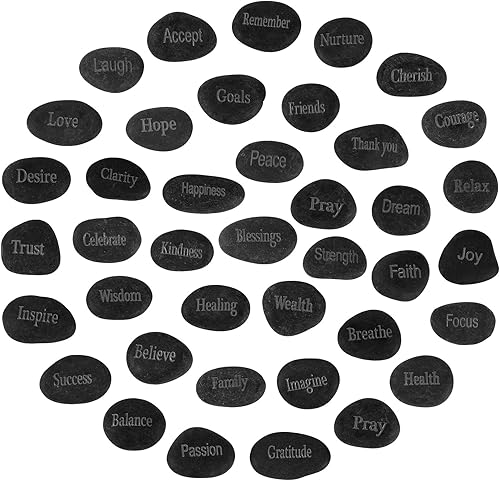Fabbay Piedras inspiradoras grabadas motivacionales con palabras para el jardín, regalo positivo para Navidad, Acción de Gracias (negro, 40 piezas)