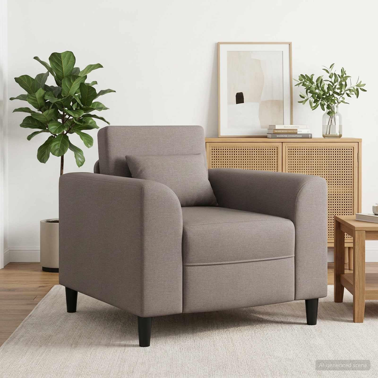 Poltrona in tessuto talpa moderna con braccioli larghi 90x88x85 cm
