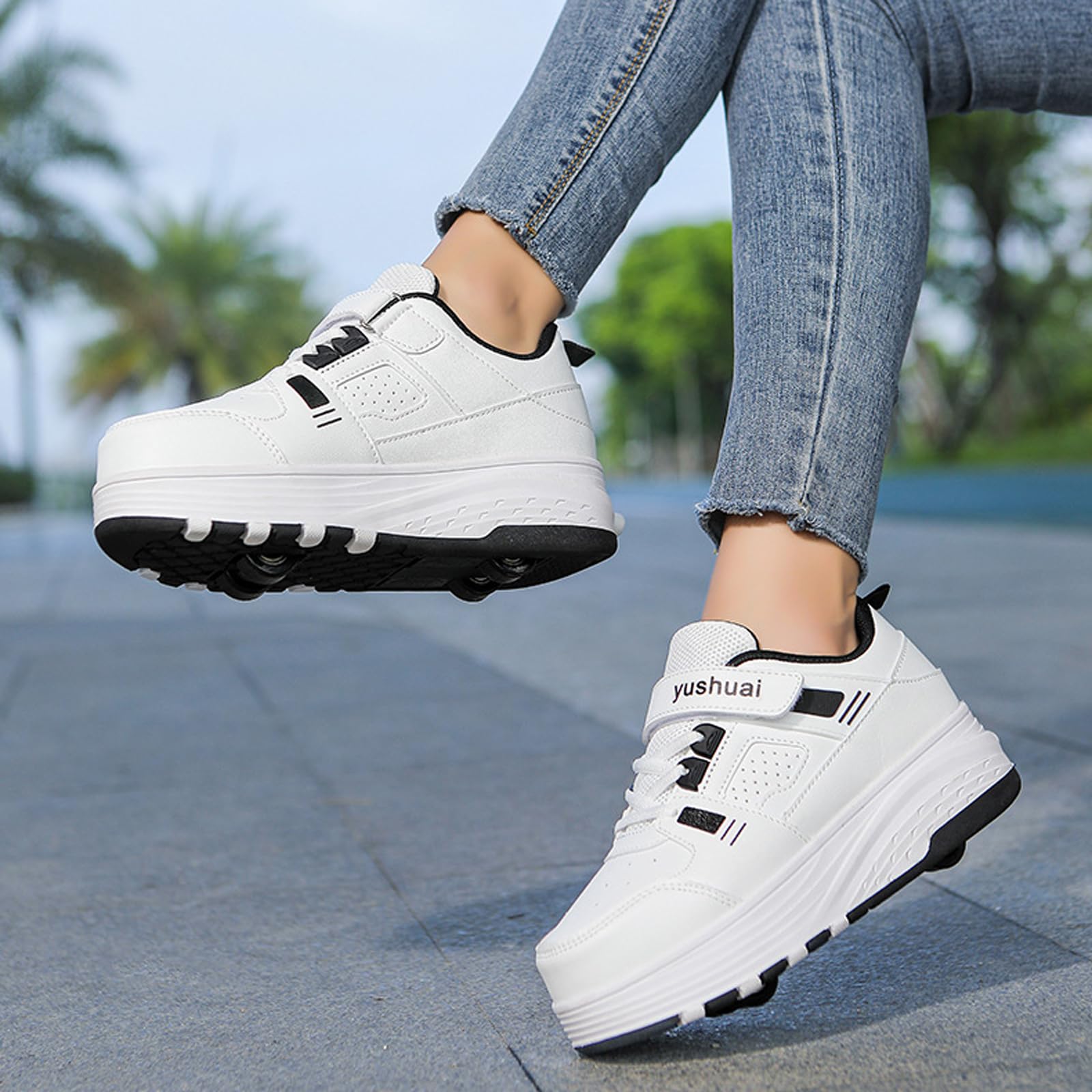 Chaussures à roulettes pour Fille,Basket Roulette Enfant,Chaussures Roller,Chaussures A roulettes Retractable,Chaussure A Roulette Garcon,Chaussures De Skateboard à 4 Roues,2 en 1