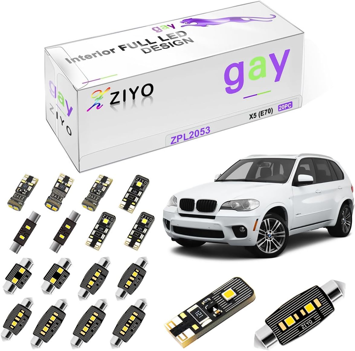 LED Interior Light Kit Replacement for BMW X5 1999-2013, 6000K Xenon White Dome Light Bulbs Upgrade Error Free (BMW E70 2006-2013 (20 Bulbs))