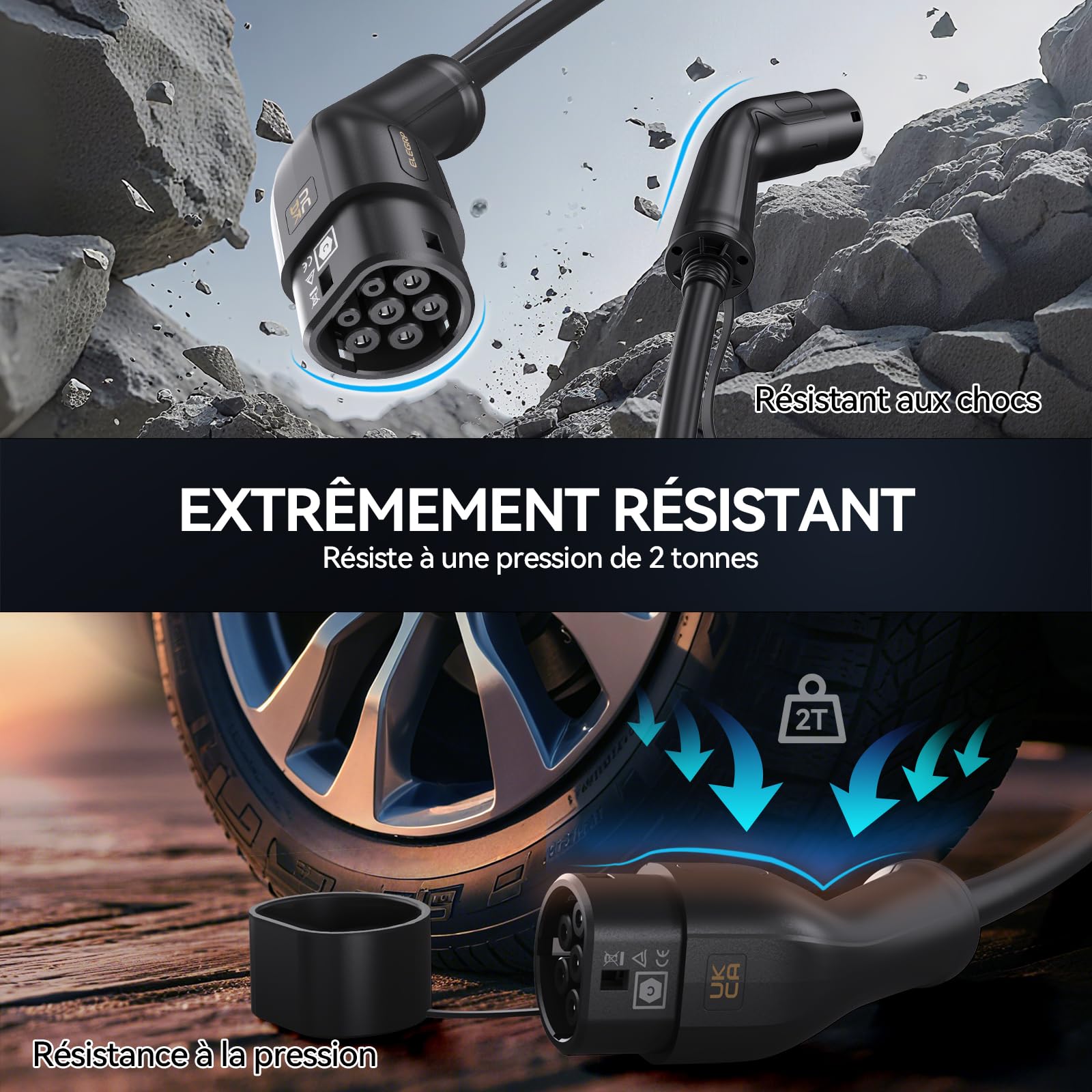 ELEGRP Câble de charge Type 2, 22kW 7M 32A 3-phases, câble de charge Type 2 vers Type 2 Mode 3 pour voiture électrique EV/PHEV avec sac de transport, adapté pour Model S/3/X/Y, VW ID.3 ID.4 e-Golf et