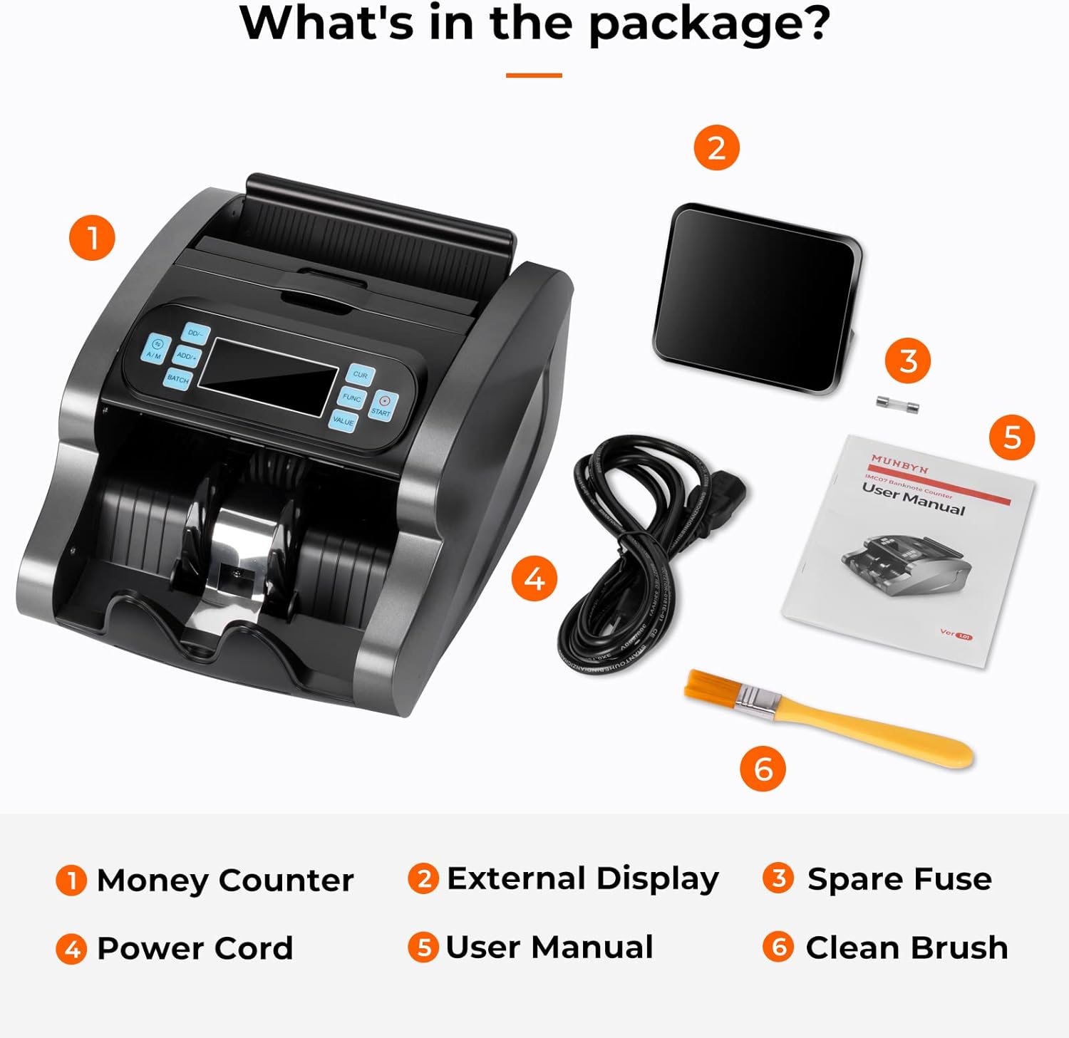 MUNBYN IMC07 Money Counter Machine Count Value, UV/MG/IR/MT/DD, USD/EUR Bill Counter, 1300 Bills/min, Add+Batch Mode Money Counter, LCD Display, 2 Years Warranty - Image 8