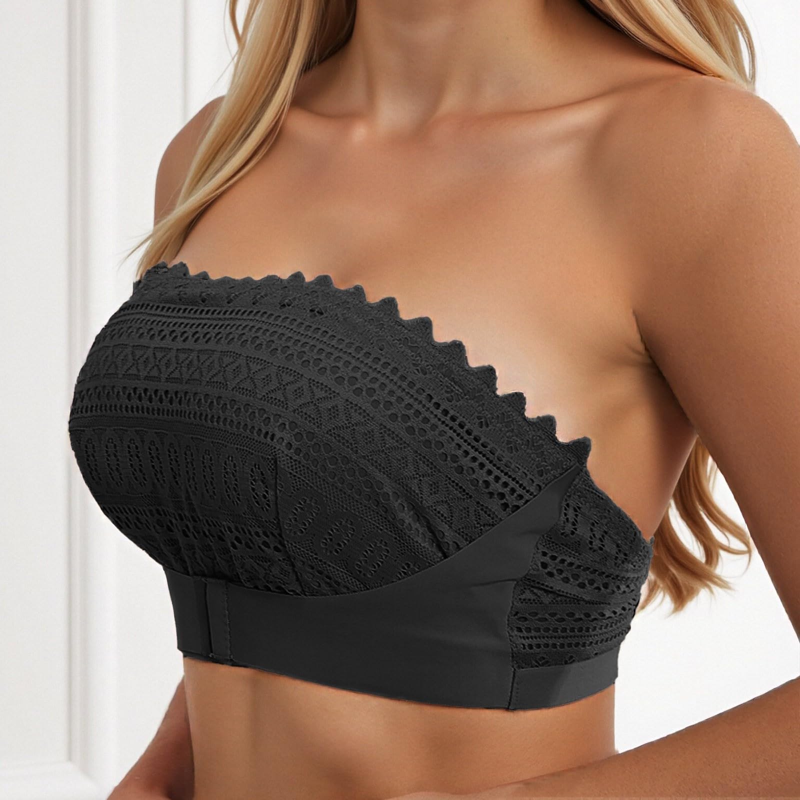 Seamless Non-Wired Bra Strapless Lace Push Up for Comfort and Support in Everyday Wear Perfect for Casual, White, M