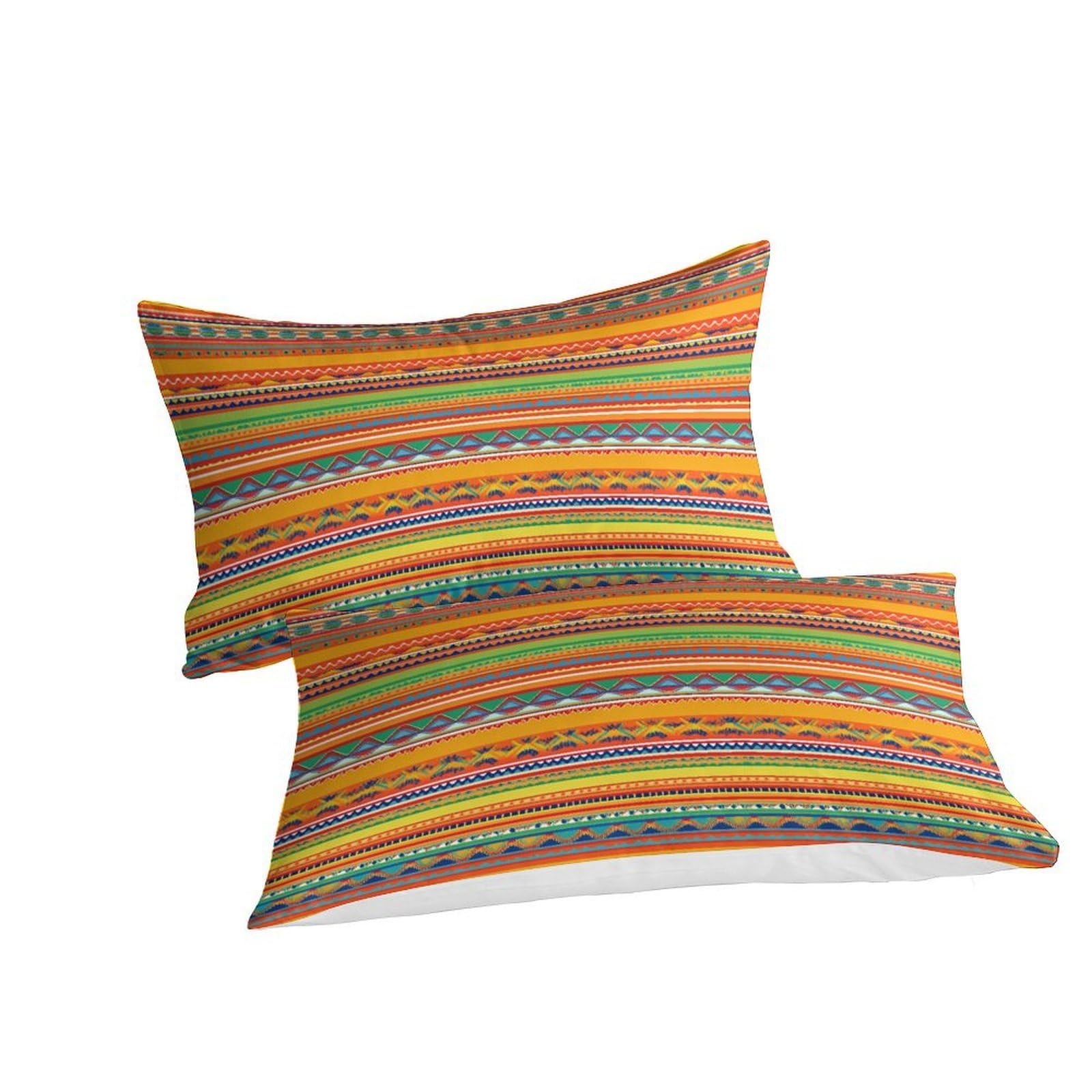 Ethnisches Muster 3-teiliges Pflegeleichtes Polyester BuntBohoStyle Kinderbettwäscheset, 2 Kissenbezug, Unsichtbarer Reißverschluss, Babysicher & Gifffrei King（220x240cm）