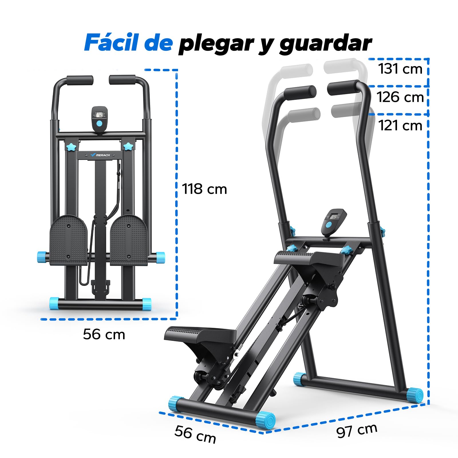 MERACH Stepper,Stair Stepper Pro,Stepper de Fitness para Apartamento en Casa con Resistencia Ajustable de 3 Niveles,Maquina de Subir Escaleras Deportivo Cardio Plegable con Manillar Ajustable