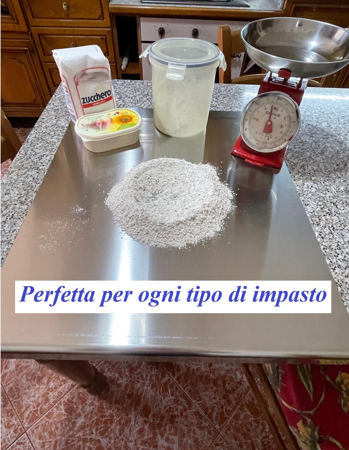 Spianatoia in Acciaio Inox 59x59 cm – Superficie Igienica, Resistente e Facile da Pulire – Piano da lavoro con Piega, ottimo per Impastare Pizza, Pane, Dolci, Pastasfoglia.