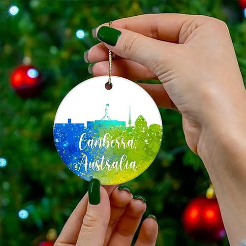 Vista 8 de Two-Side Printed Australia-Canberra Ceramic Christmas Ornament, Novelty for Family Friends Kids, Colorful City Painting Christmas Keepsake Pendants
