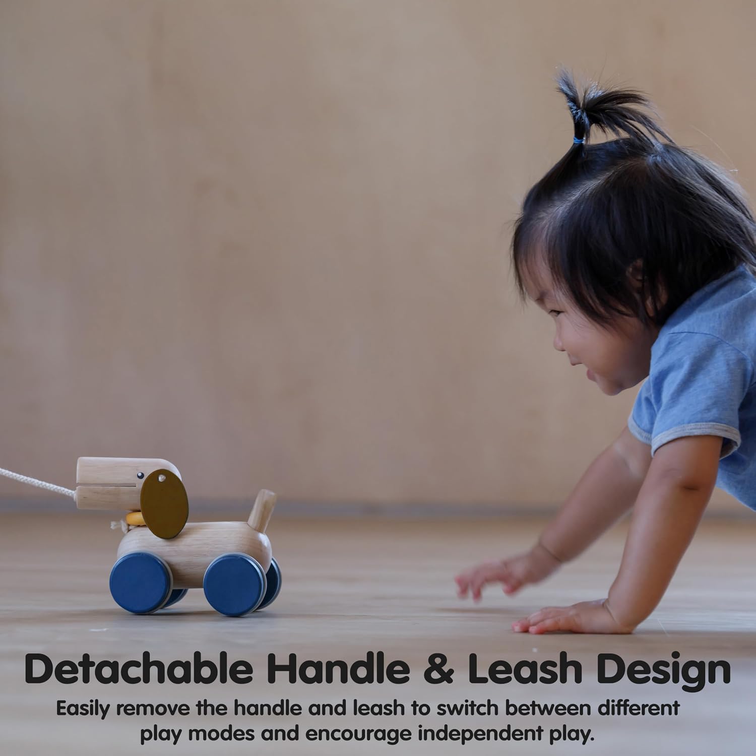 PlanToys® Wooden Push & Pull Puppy Toy | Montessori Inspired Walking Toy for Balance, Coordination & Active Play | Eco Friendly Toddler Movement Activity