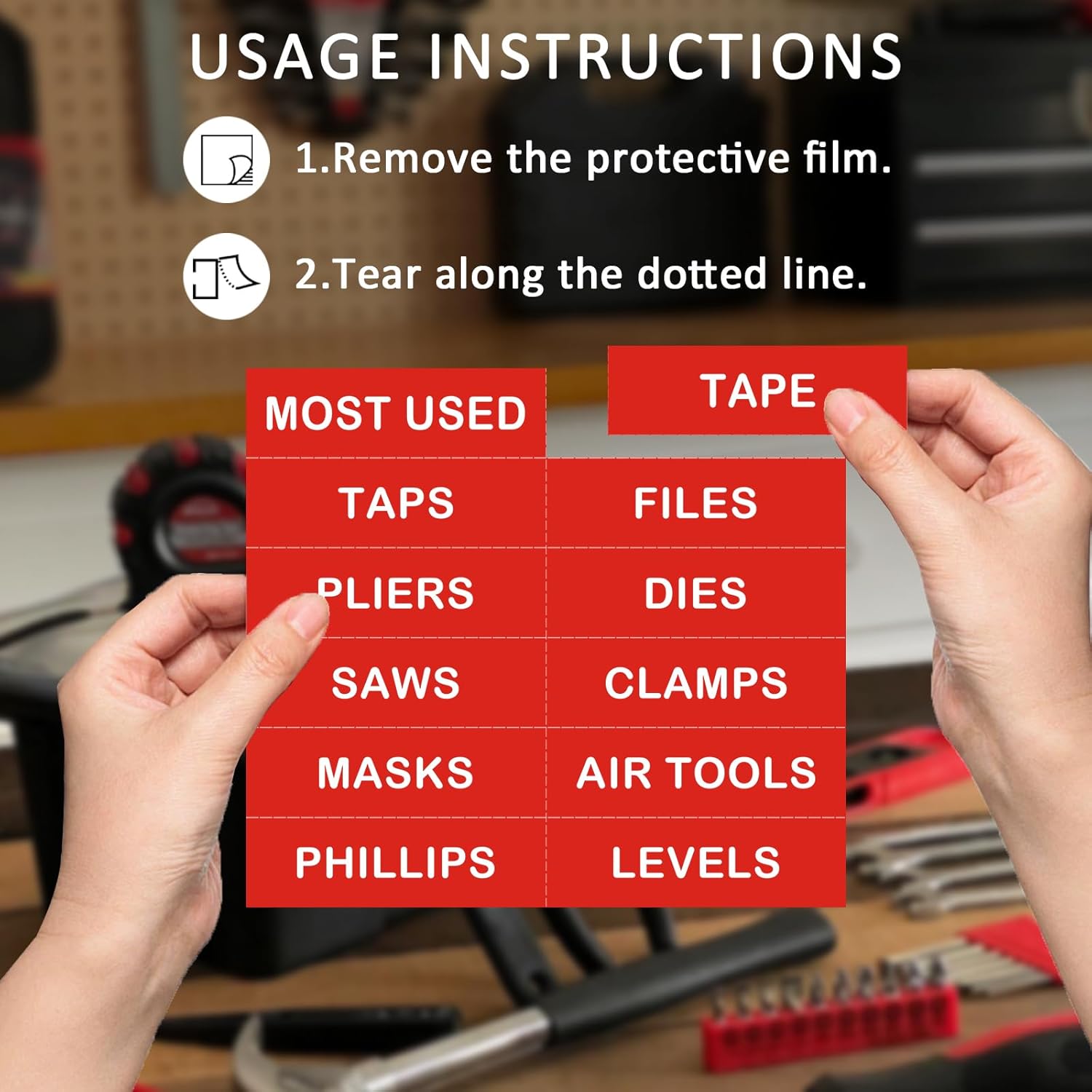 Tool Box Organization Magnetic Labels,Tool Chest Organizer Labels with Strong Magnets,Easy to Read Printing - Fits All Brands of Steel Tool Box Drawers,Red-(72 Pcs, 4 x 1.18 Inches)