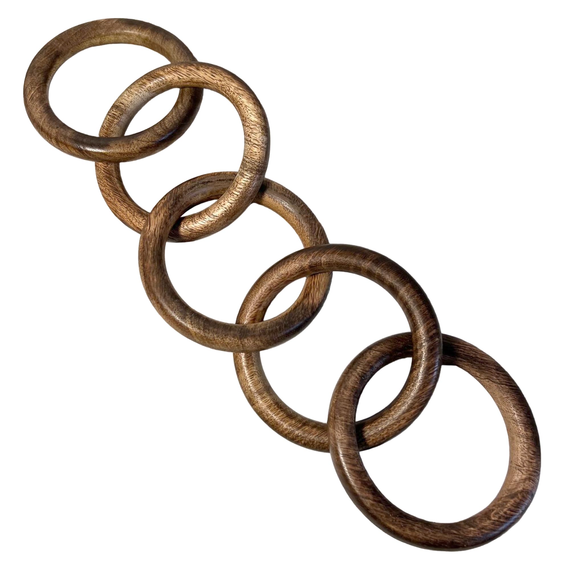 5-Link Wooden Decorative Chain – Handcrafted Rustic Home Décor, Natural Wood Chain Links for Shelf, Wall, and Table Display