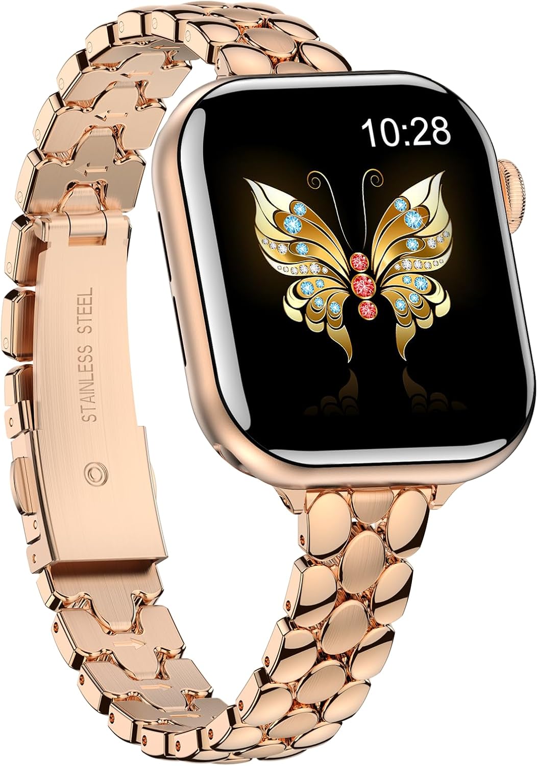 Narrow Band Compatible with Apple Watch Band 42mm (Series 11 10), 41mm (Series 9 8 7), 40mm (SE 3 2 1 Series 6 5 4), 38mm (Series 3 2 1), iwatch Dressy Thin Metal Bands for Women Rose Gold