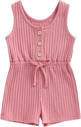 Traje de verano para niña pequeña, sin mangas, acanalado, overol de color liso, pantalones cortos en general, ropa para recién nacidos