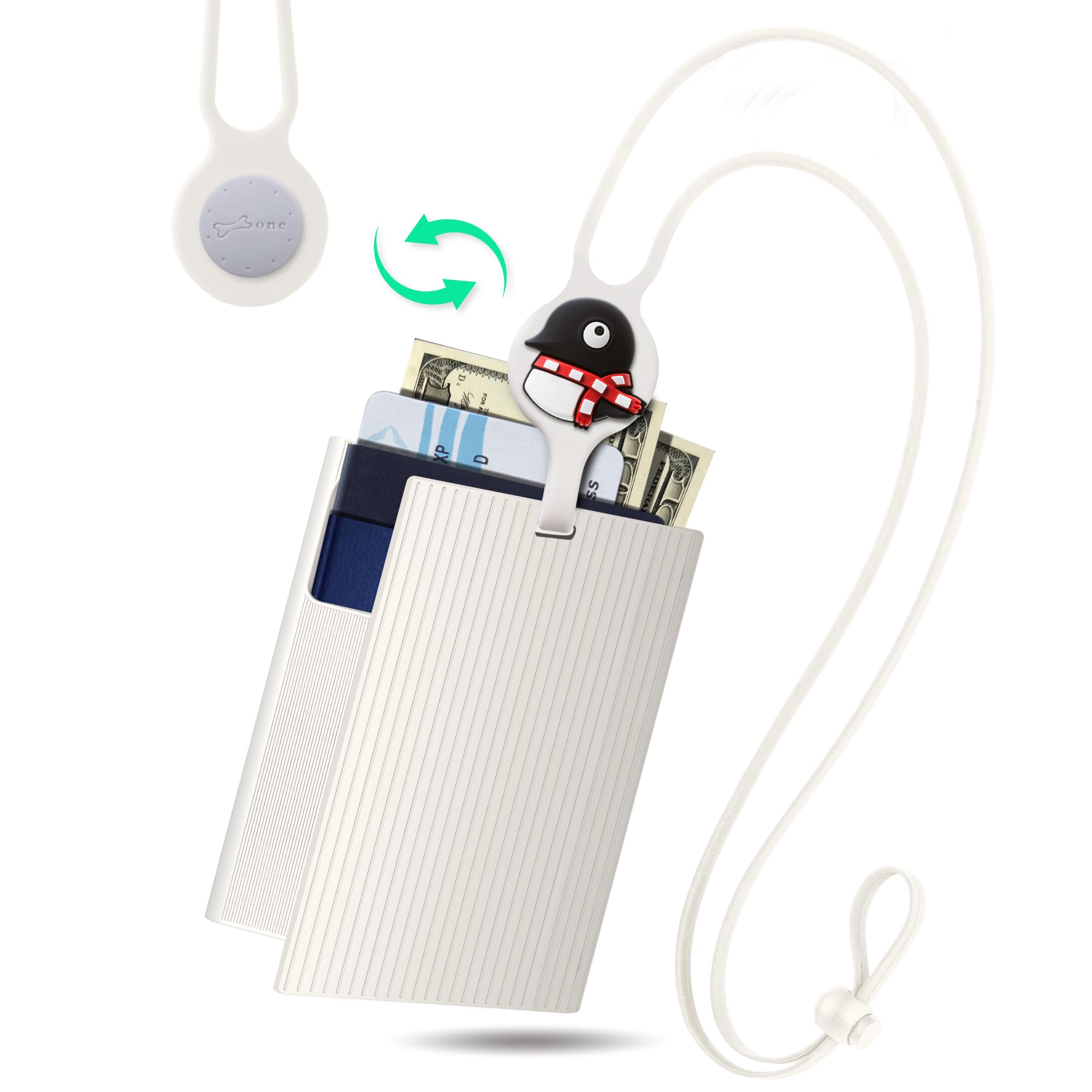 BONE Lanyard Passport Cover-Lite, Cute Penguin Passport Holder with Card Slots & Travel Gadget Set Design, Adjustable Silicon Neck Strap, Passport