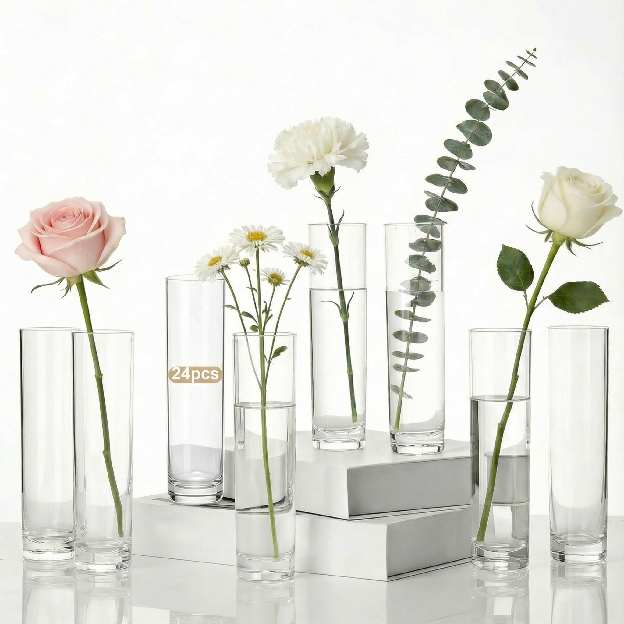 Photo 1 of Didaey 24 Pcs Acrylic Bud Vases - Clear Cylinder