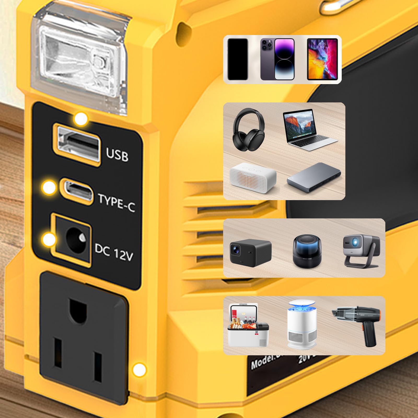 Inversor Alimentación Multifunción 180W con Apariencia Easy Carry Inverter con Puerto Carga USB para Batería 18V