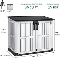 Vista 7 de YITAHOME Cobertizo de herramientas de resina gris claro, 36 pies cúbicos de almacenamiento horizontal impermeable para exteriores, cobertizo