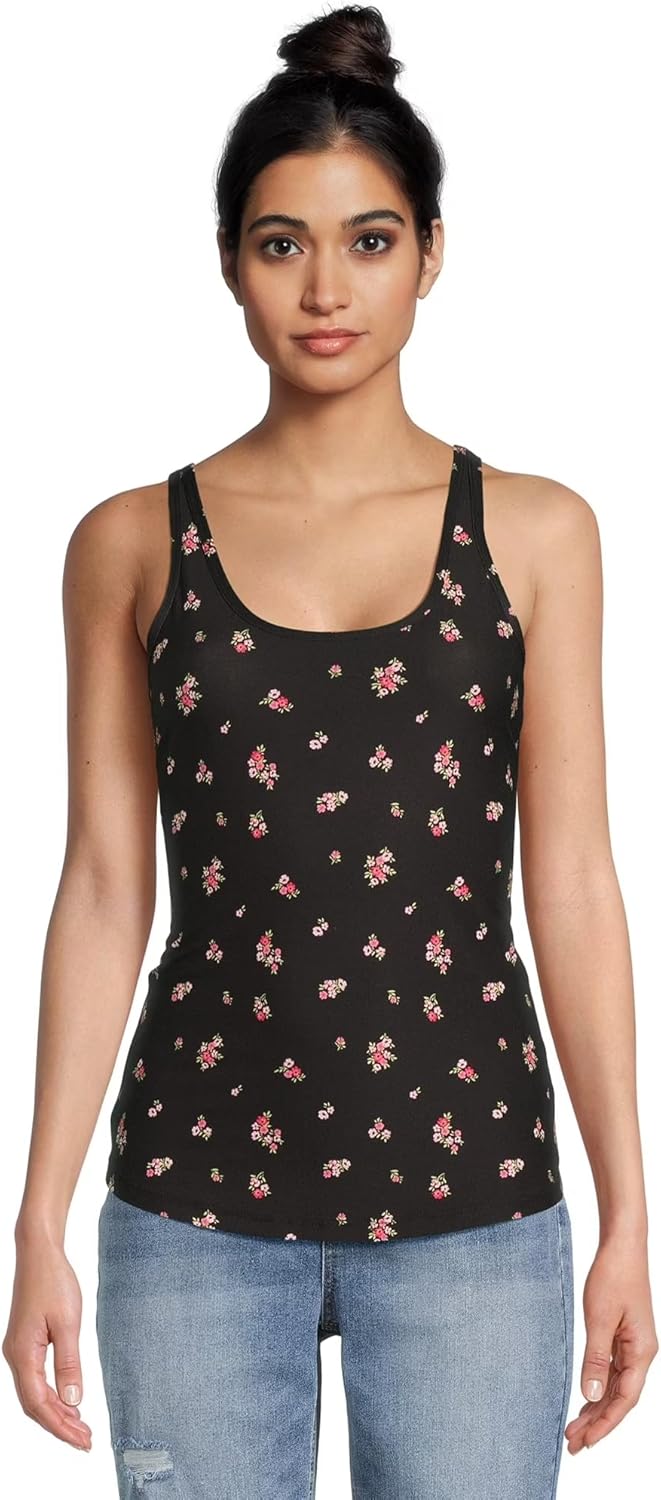 No Boundaries Juniors Scoop Neck Tank Top (US, Alpha, X-Small, Regular, Regular, Brown Floral)