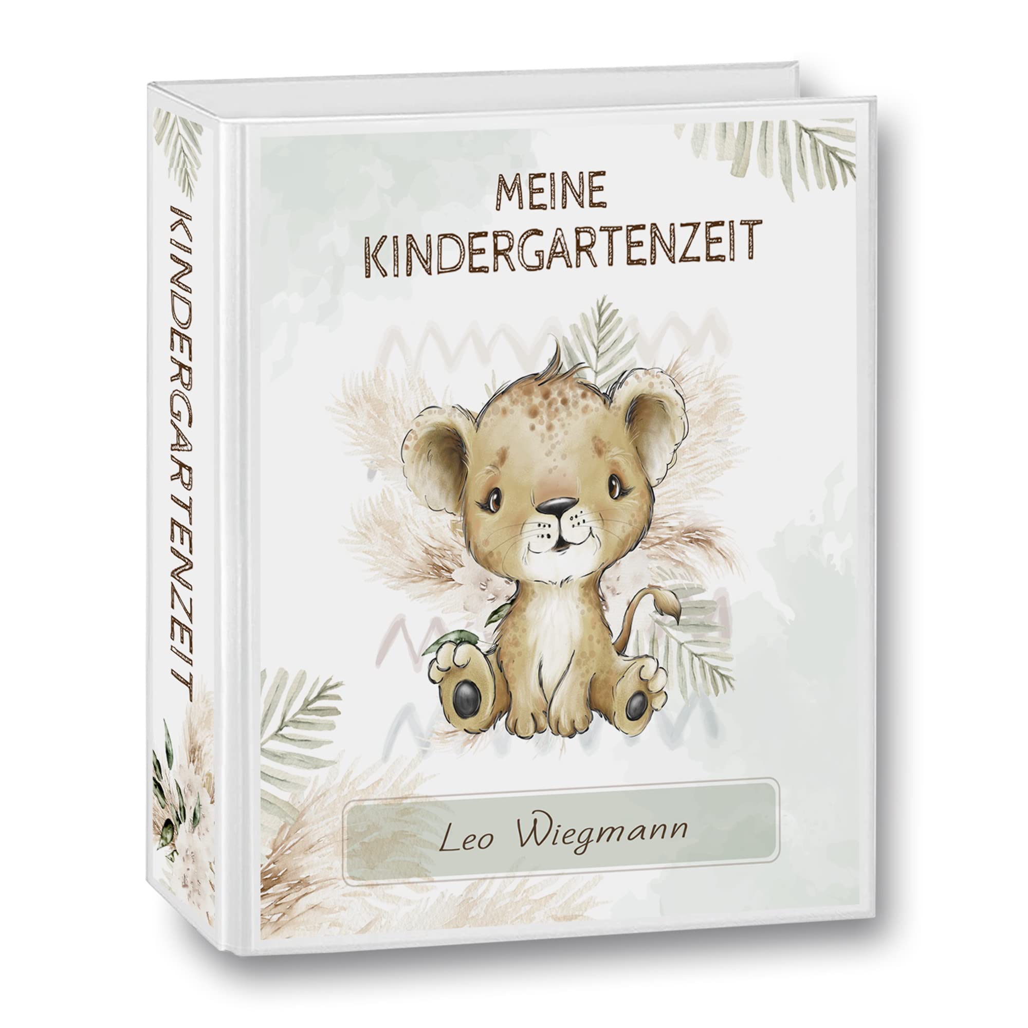Kindergarten Ordner personalisiert mit Namen und Wunschtext Safaro Löwe A4 - Meine Kindergartenzeit Kindergartenordner Portfolioordner Sammelordner Junge Mädchen