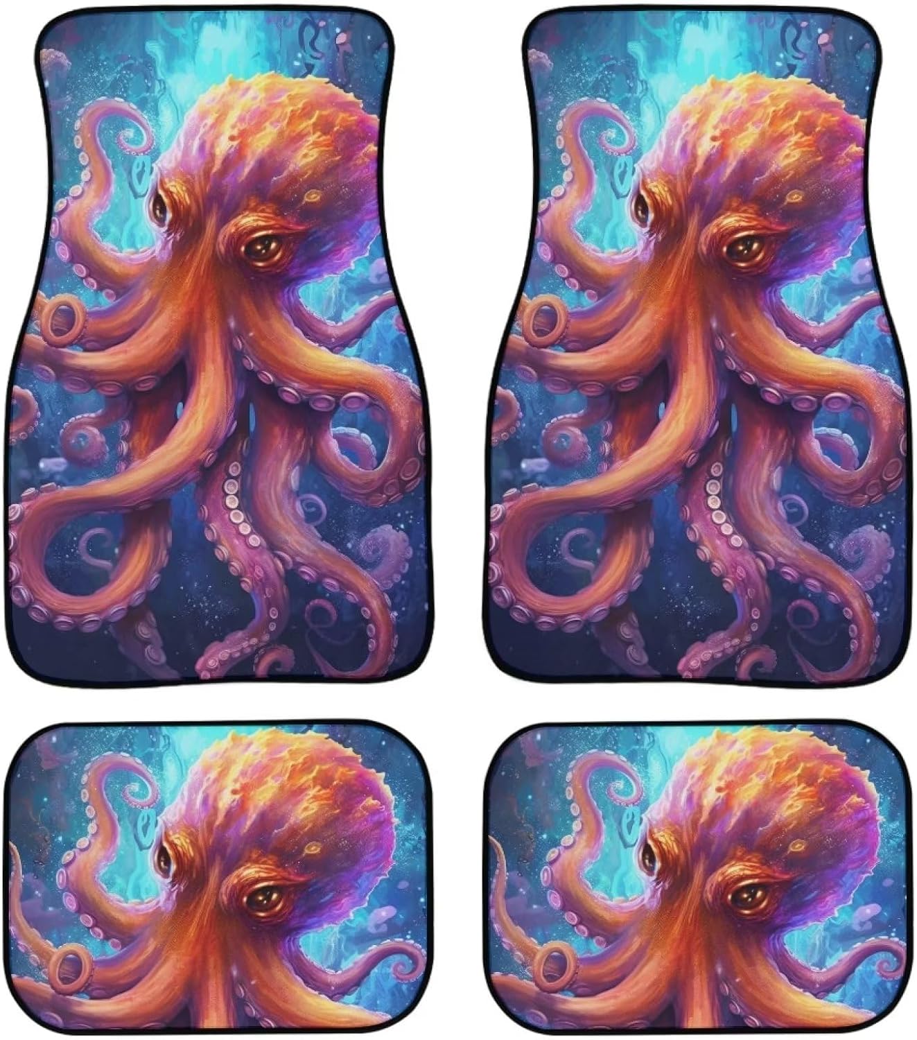 Cool Octopus Car Floor Mats for Women Men Gift Full 4 Set of Front & Rear Anti-Slip Foot Mat All Weather Universal Fit for Auto Cars Sedan SUV Automotive Interior